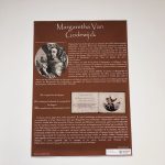 Panneau d'exposition sur Margaretha Van Godewijck, avec informations biographiques et images.